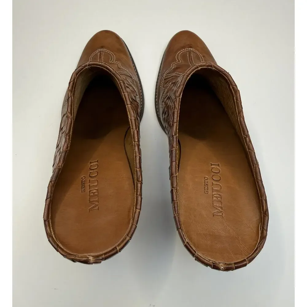 Sesto Meucci Womens Western High Heels Woven Leather Mules Sz 6 Italy